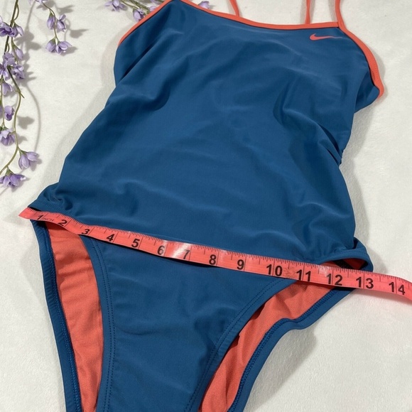 NEW Nike‎ [ 6 ] Cross Tie Back One Piece Swimsuit in Blue /Coral - Picture 8 of 12